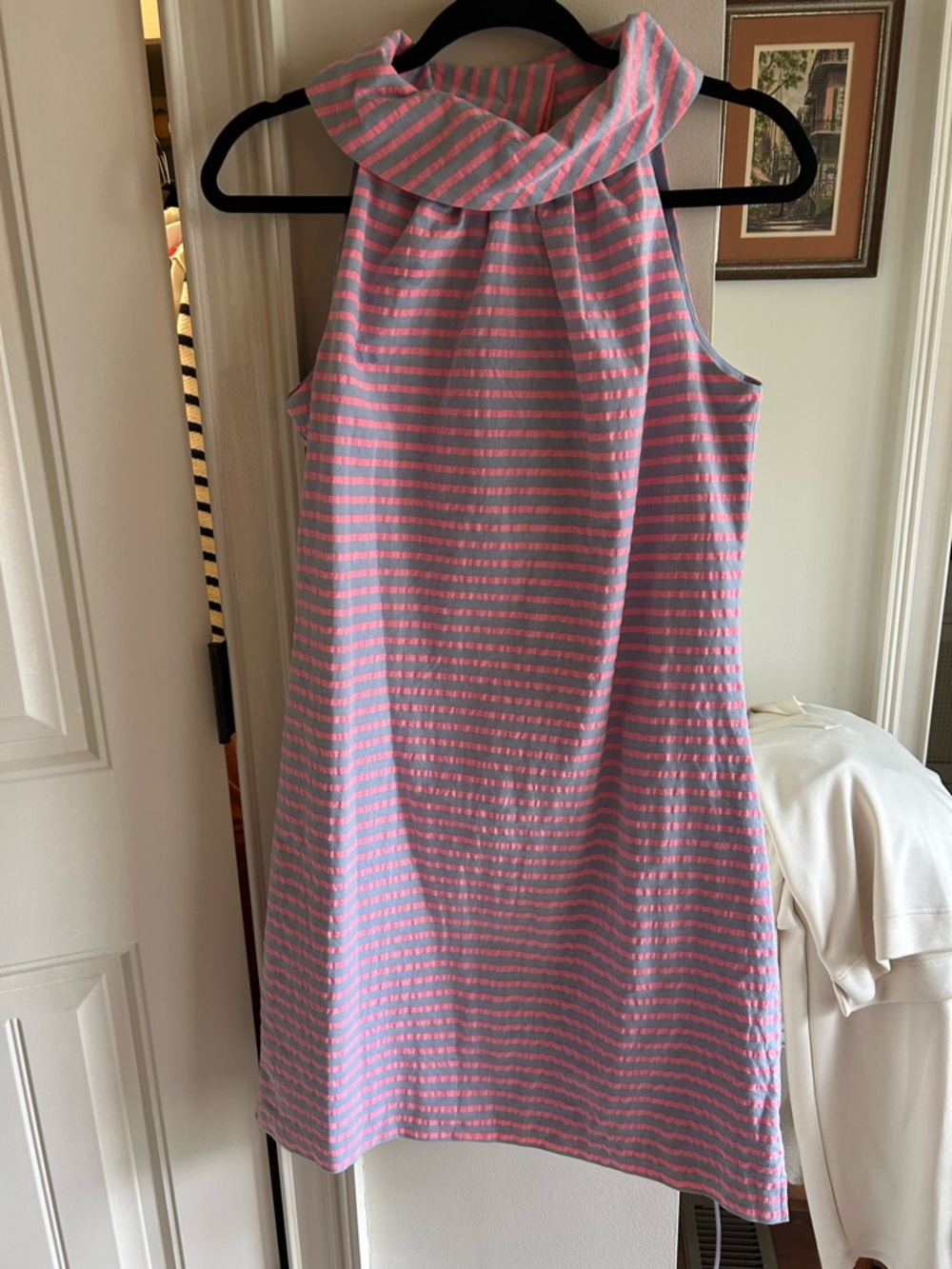 Sail to Sable Pink and Gray Striped Sleeveless Shift Dress
